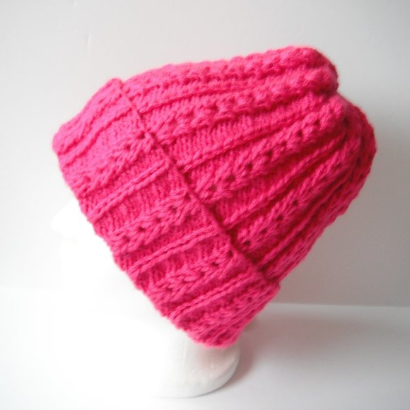 Hand Knitted Hat Toque Size XL-(L) Acrylic Pink - 038 Hand knit by me - Picture 7 of 10